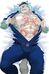 abs anthro bed blush clothing furniture lying male muscular muscular_anthro muscular_male nipples on_back pecs police police_hat police_officer police_uniform solo tattoo uniform sv_grart asian_mythology east_asian_mythology japanese_mythology lifewonders mythology tokyo_afterschool_summoners oguchi_magami_(tas) canid canine canis mammal wolf hi_res