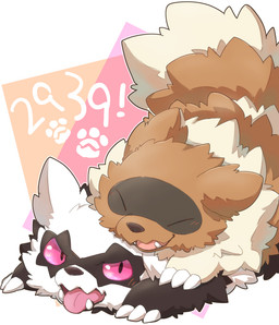 black_body black_fur blush brown_body brown_fur duo eyes_closed feral fur tongue tongue_out white_body white_fur tooboe_huusuke nintendo pokemon canid canine galarian_form galarian_zigzagoon generation_3_pokemon generation_8_pokemon mammal pokemon_(species) regional_form_(pokemon) zigzagoon 2019