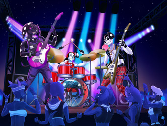 aged_up anthro anthrofied bass_drum bottomwear chain_necklace clenched_teeth clothed clothing collar concert crowd cymbals drum drum_set electric_guitar electronics eyes_closed female fingerless_gloves fingers fishnet_clothing fishnet_tank_top fishnet_topwear footwear fur furniture gloves group guitar handwear headphones hi-hat holding_drumstick holding_guitar holding_musical_instrument holding_object jacket jewelry male musical_instrument necklace night open_clothing open_jacket open_mouth open_topwear outside pants pasties percussion_instrument playing_music plucked_string_instrument rocking_out shirt shoes shorts sitting smile snare_drum spots spread_legs spreading stage standing stool string_instrument tail tank_top teeth tom_drum topwear dal101strefan 101_dalmatian_street 101_dalmatians disney d.j._(101_dalmatians) dante_(101_dalmatians) dimitri_1_(101_dalmatians) dimitri_trio_(101_dalmatians) canid canine canis dalmatian domestic_dog mammal 4:3 digital_media_(artwork) hi_res brother_(lore) brothers_(lore) sibling_(lore)