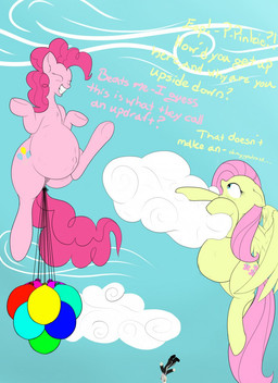 answer anus asking asking_another asking_how asking_why attached_to_balloon balloon belly big_belly blue_eyes cloud color_coded color_coded_text cutie_mark dialogue duo eep eyes_closed feathered_wings feathers female feral fur grin hair inflatable interjection interrupted_speech name_drop name_in_dialogue name_stutter navel omg open_mouth pink_body pink_fur pink_hair pregnant question questioning_tone smile stuttering talking_to_another text unsure_answer wings yellow_body yellow_feathers yellow_fur m-p-l friendship_is_magic hasbro my_little_pony mythology fluttershy_(mlp) pinkie_pie_(mlp) earth_pony equid equine horse mammal mythological_creature mythological_equine pegasus pony 2013 english_text hi_res