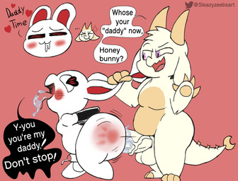 anal anal_penetration aroused bdsm big_butt big_penis bondage bound butt claws daddy_kink dialogue duo ear_grab ear_pull genitals heart_eyes heart_symbol male male/male male_penetrated male_penetrating male_penetrating_male penetration penis rough_sex sex simple_background speech_bubble tail text thick_thighs twitter_logo zeebsart chikn_nuggit mythology twitter fwench_fwy_(chikn_nuggit) iscream_(chikn_nuggit) demon dragon lagomorph leporid mammal mythological_creature mythological_scalie rabbit scalie 2022 digital_media_(artwork) english_text nonbinary_(lore)