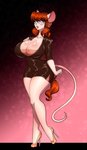 anthro big_breasts breasts cleavage clothed clothing ear_piercing ear_ring earwear eyewear female footwear freckles fully_clothed glasses high_heels huge_breasts piercing ring_piercing shoes solo ooo-belise-ooo penny_darwin mammal mouse murid murine rodent absurd_res hi_res