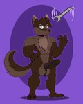 abs abstract_background anthro ball_tuft ballhawk balls brown_body brown_fur brown_penis chest_tuft claws countershade_face countershade_torso countershading dipstick_ears ear_markings erection fur genitals green_eyes head_tuft male multicolored_ears muscular pecs penis pubes solo tail tools tuft vein wrench blen_bodega third-party_edit canid canine canis mammal wolf hi_res