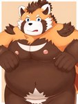 anthro belly big_belly brown_body kemono male moobs nipples overweight overweight_male simple_background solo guratan_wa tamacolle suruga_(tamacolle) ailurid mammal red_panda 2024 3:4 hi_res