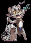 anthro bottomwear chibi clothing fur loincloth male markings melee_weapon polearm solo spear spots spotted_body spotted_fur weapon yellow_eyes erunroe dinosaur felid leopard mammal pantherine prehistoric_species reptile scalie 2024 alpha_channel