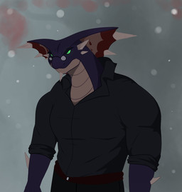 anthro apode black_clothing clothed clothing eyewear fully_clothed glasses legless male serpentine solo split_form woofel dungeons_and_dragons hasbro wizards_of_the_coast cobra reptile scalie snake yuan-ti hi_res