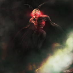 ambiguous_anthro ambiguous_gender antennae_(anatomy) anthro biped emaciated empty_eyes glowing glowing_eyes red_eyes slim slim_ambiguous slim_anthro small_waist solo text winged_arms wings louceph mothman arthropod cryptid insect lepidopteran moth 1:1 artist_name hi_res