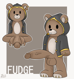 anthro balls big_balls big_penis black_clothing brown_body brown_fur cigarette clothed clothing dot_eyes ear_piercing fur genitals huge_penis male penis piercing plushie simple_eyes smoking solo teddy_bear techymight fudge_(tailsmight) animate_inanimate bear living_plushie mammal hi_res