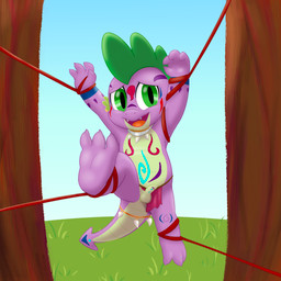 arms_tied bound cute_fangs fangs feet foot_focus foreskin genitals humanoid_genitalia jewelry legs_tied markings penis purple_body soles teeth tribal tribal_markings unretracted_foreskin tribaldragon friendship_is_magic hasbro my_little_pony mythology spike_(mlp) dragon mythological_creature mythological_scalie scalie absurd_res hi_res