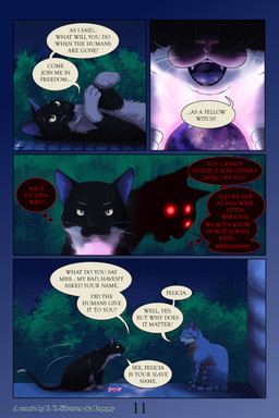 3_eyes black_nose close-up dialogue duo female feral glowing glowing_eyes green_eyes inner_dialogue lying magic magic_user male markings motion_lines multi_eye night on_back on_roof plant red_eyes rooftop silly sitting speech_bubble star striped_markings stripes text whiskers pspspsy european_mythology mythology slavic_mythology aleister_(pspspsy) felicia_(pspspsy) african_wildcat demon domestic_cat felid feline felis latawiec mammal tabby_cat tuxedo_cat wildcat 2:3 absurd_res comic english_text hi_res