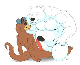 animal_genitalia animal_penis anthro balls canine_genitalia canine_penis duo erection foreskin genitals headgear humanoid_genitalia humanoid_penis kneeling knot male male/male mostly_nude musclegut muscular naughty_face nipples nude pecs penis penis_size_difference reclining retracted_foreskin simple_background sitting size_difference straddling white_background seyrmo bear canid canine mammal polar_bear raccoon_dog tanuki ursine character_request hi_res signature
