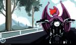 blue_sky clothed clothing female fur motorcycle painting purple_body purple_fur scenery sky solo standing vehicle dirtyscoundrel kiri bat mammal 2018 absurd_res hi_res