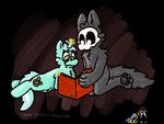 4:3 alpha_channel anthro bonbon_(mlp) book canid canine changed_(video_game) duo_focus equid equine felixmcfurry female feral friendship_is_magic group hasbro hi_res horse kneeling lyra_heartstrings_(mlp) magic male male/female mammal mask my_little_pony pony puro_(changed) reading reading_book simple_background transparent_background