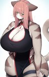 absurd_res anthro asian_clothing big_breasts blue_eyes blush breasts capcom cleavage clothed clothing denyfake east_asian_clothing felid feline felis female fur hair hi_res huge_breasts looking_at_viewer mammal monster_hunter monster_hunter_stories_2:_wings_of_ruin pink_hair simple_background solo tail thick_thighs tsukino_(monster_hunter_stories) wide_hips