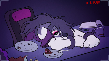 anthro chair clothing cutlery female fork furniture hair kitchen_utensils purple_background purple_clothing purple_hair purple_shirt purple_topwear shirt simple_background sitting solo tools topwear snowleandre_(artist) species_request 16:9 2025 digital_media_(artwork) hi_res widescreen