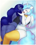 2015 4:5 absurd_res after_kiss anthro anthrofied big_breasts border breasts chromapan clothing crotchless_clothing crotchless_panties crotchless_underwear digital_media_(artwork) duo equid equine feathered_wings feathers female female/female friendship_is_magic hasbro hi_res horn huge_breasts incest_(lore) kissing mammal my_little_pony mythological_creature mythological_equine mythology panties princess_celestia_(mlp) princess_luna_(mlp) underwear white_border winged_unicorn wings