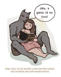 anthro blood blood_on_face blood_on_hand blush bodily_fluids book brown_hair claws clothed clothing cuddling dialogue duo female fur grey_body grey_fur hair long_hair male nightgown partially_clothed reading red_sclera simple_background speech_bubble text torn_clothing cartumante mythology canid canine human mammal mythological_canine mythological_creature werecanid werecanine werecreature werewolf hi_res portuguese_text translated