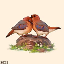 beak black_beak blue_eyes blue_spots brown_tail_tip dipstick_tail duo feathers feral flower grass grey_body grey_feathers markings on_rock orange_legs orange_talons plant rock simple_background spots spotted_body spotted_feathers standing tail tail_feathers tail_markings tan_body tan_feathers white_background alexpahomov avian bird blue-eyed_ground_dove columbid dove 1:1 2025 digital_media_(artwork) digital_painting_(artwork) painting_(artwork)