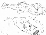 anthro bodily_fluids central david_hopkins duo female graphite_(artwork) jack_(david_hopkins) jack_(webcomic) lagomorph leporid male mammal monochrome nude pencil_(artwork) rabbit sweat traditional_media_(artwork)