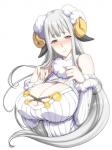 armwear big_breasts blush breasts cleavage clothed clothing detached_sleeves female horn huge_breasts long_ears looking_at_viewer pale_skin pose red_eyes simple_background smile solo tight_clothing white_background ebido sega valkyria_chronicles selvaria_bles animal_humanoid bovid bovid_humanoid caprine caprine_humanoid humanoid mammal mammal_humanoid sheep_humanoid 3:4 hi_res