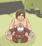 anthro asian_clothing belly blush clothing duo east_asian_clothing eyes_closed fundoshi hug japanese_clothing kemono male navel nipples overweight overweight_male sitting underwear snow_utamaru nintendo pokemon excadrill generation_5_pokemon human mammal pokemon_(species) 2013