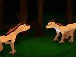 duo female feral forest forest_background glowing glowing_eyes holidays male nature nature_background plant tree sajay halloween grayson_(sajay) madrigal_(aquest) flute_dragon skinwalker 4:3 absurd_res hi_res