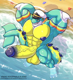 3_toes abs anthro arm_fin balls barazoku beach big_balls big_muscles big_nipples big_pecs big_penis detailed_background feet fin genitals green_body green_scales hands_behind_back huge_balls huge_muscles huge_nipples huge_pecs huge_penis humanoid_genitalia humanoid_penis hyper hyper_balls hyper_genitalia hyper_penis male markings multicolored_body multicolored_eyes multicolored_markings multicolored_scales muscular muscular_anthro muscular_male nipples nude nude_anthro nude_male outside pecs penis scales seaside solo tail tail_fin teeth toes water yellow_balls yellow_body yellow_penis yellow_scales ougon sparky_(focus) alligator alligatorid aquatic crocodilian fish hybrid reptile scalie shark digital_media_(artwork) hi_res
