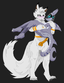 animal_genitalia animal_penis anthro anus blush bodily_fluids bridal_carry canine_genitalia canine_penis carrying_another claws duo female genital_fluids genitals knot knotted_penis male penis precum shark_tail smirking_at_partner vulva sealboy coraline_(madmaximus710) xeno_(sealboy) aquatic canid canine canis fish hybrid mammal requiem_shark shark synth_(vader-san) tiger_shark wolf 2025 hi_res
