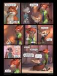 2017 anthro black_border blue_eyes body_writing border bottomwear canid canine clothed clothing comic dialogue digital_media_(artwork) disney english_text eye_contact eyes_closed female fennec_fox finnick_(zootopia) fox fully_clothed fur gesture gideon_grey green_eyes group hand_gesture happy judy_hopps lagomorph laugh leporid lol_comments looking_at_another looking_down looking_up male mammal mystic_spring_oasis necktie nick_wilde pants pointing rabbit red_fox shirt smile smug speech_bubble text the_end topwear true_fox zaush zootopia