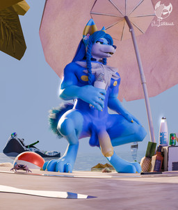 anthro balls beach biped braided_hair butt digitigrade ear_piercing exhibitionism femboy fur genitals hair humanoid_genitalia humanoid_penis male milk nipples nude nude_beach outdoor_nudity outside paws penis piercing public public_exposure public_nudity sand sea smile solo tail water guispe_opockjha solzin torielle69 guispe_(guispe_opockjha) arthropod canid canine canis crab crustacean decapod malacostracan mammal wolf 2026 3d_(artwork) absurd_res digital_media_(artwork) hi_res signature