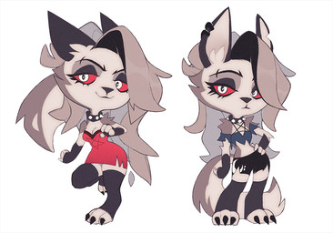 3_toes 4_fingers anthro black_clothing black_eyeshadow black_legwear black_nose bottomwear breasts cheek_tuft chibi claws clothed clothing collar dress ear_piercing ear_ring eyebrow_piercing eyebrows eyelashes eyeshadow facial_piercing facial_tuft feet female fingerless_gloves fingers front_view fur gloves grey_hair hair hand_on_hip handwear inner_ear_fluff legwear long_hair looking_at_viewer makeup narrowed_eyes notched_ear on_one_leg piercing red_clothing red_dress red_sclera ring_piercing simple_background solo spiked_collar spikes standing stockings thick_thighs toe_claws toeless_legwear toes topwear tuft white_body white_fur wide_hips lenny-chi hellaverse helluva_boss mythology loona_(helluva_boss) canid canid_demon canine demon hellhound mammal mythological_canine mythological_creature 2024 digital_media_(artwork) multiple_images