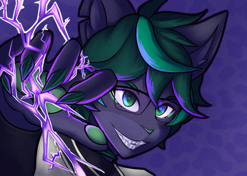 ambiguous_gender anthro black_body colored_nails electricity eyewear gesture glasses green_beans green_eyes green_hair green_nails hair hand_gesture lightning looking_at_viewer nails solo glazedvc glazed_verdant_(glazedvc) felid jaguar mammal panthera pantherine