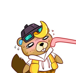 anthro blonde_hair blush buckteeth chibi embarrassed hair licking male solo teeth tongue tongue_out cutgut animal_crossing nintendo c.j._(animal_crossing) beaver mammal rodent low_res