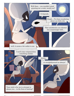 anthro bedroom biped black_body black_eyes border cloak clothing detailed_background dialogue duo empty_eyes eye_contact female female/female female_anthro female_humanoid inside looking_at_another looking_at_partner mouthless red_cloak red_clothing sitting sitting_on_desk speech_bubble talking_to_another talking_to_partner text white_body white_border white_eyes justdog hollow_knight:_silksong hollow_knight_(franchise) team_cherry hornet_(hollow_knight) lace_(hollow_knight:_silksong) arthropod humanoid 2025 comic digital_drawing_(artwork) digital_media_(artwork) english_text hi_res
