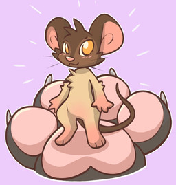 ambiguous_gender anthro blush blush_lines claws female female_anthro flat_chested fur looking_at_viewer micro mouth_closed on_hand orange_eyes paws rodent_ears size_difference smile solo standing tan_body tan_fur puppychowed frenzy_(dizzymilky) mammal mouse murid murine rodent hi_res