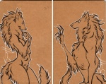 8_breasts anthro breasts duo female male matched_pair multi_breast multi_nipple nipples nude tail savannah_horrocks canid canine canis mammal wolf monochrome sketch