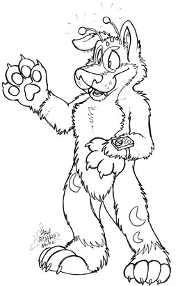 ambiguous_gender antennae_(anatomy) anthro claws fangs featureless_crotch feet finger_claws fur glowing glowing_antennae handpaw hindpaw markings moon_(marking) nude open_mouth open_smile paws smile smile_lines snout solo standing teeth toe_claws whisker_spots matrices_(artist) canid canine canis domestic_dog mammal 2006 5:8 black_and_white dated full-length_portrait monochrome pen_(artwork) portrait signature traditional_media_(artwork)