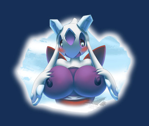 alternate_species areola big_breasts blush breasts female humanoidized looking_down nipples not_furry nude pokemorph solo latiar nintendo pokemon froslass generation_4_pokemon ghost humanoid pokemon_(species) spirit alpha_channel