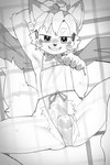 anthro asian_clothing balls balls_outline blush blush_lines bodily_fluids bulge butt clothing detailed_bulge east_asian_clothing fluffy fluffy_tail fundoshi genital_outline genitals humanoid_genitalia japanese_clothing kemono lattice looking_at_viewer lying male on_back penis penis_outline pointy_ears solo spread_legs spreading sweat sweatdrop tail teasing teasing_viewer underwear undressing_self young young_anthro young_male eisuke_art ping_koon canid canine fox mammal absurd_res black_and_white hi_res monochrome