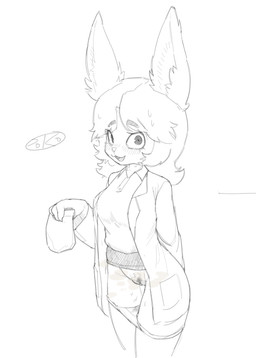 anthro aroused biped blush bodily_fluids bottomwear clitoral_hood clothed clothing clothing_lift coat female genital_fluids genitals hair hand_behind_back holding_object in_heat lab_coat leaking_pussy_juice logo long_ears looking_at_viewer miniskirt musk open_clothing open_topwear panties panties_down partially_clothed shirt skirt skirt_lift slim slim_anthro slim_female solo sweat three-quarter_view topwear underwear underwear_down vaginal_fluids vulva pokopokarea lagomorph leporid mammal rabbit 2026 artist_logo digital_drawing_(artwork) digital_media_(artwork)