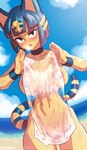 areola beach big_breasts blue_hair blush breasts female hair nude seaside solo wet wet_body nicecream animal_crossing nintendo ankha_(animal_crossing) domestic_cat felid feline felis mammal hi_res