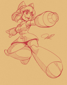 anthro arm_cannon armor bent_leg boots breasts clothing eyewear eyewear_on_head female footwear gauntlets gloves goggles goggles_on_head handwear one_fang open_mouth shoes simple_background solo suit whiskers unnotablejulz gameoverse glitch_productions kit_bodega domestic_cat felid feline felis mammal hi_res monochrome sepia signature sketch