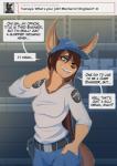2017 anthro ask_blog breasts brown_body brown_fur brown_hair canid canine canis clothed clothing comic conditional_dnp dialogue english_text female fur green_eyes hair hat headgear headwear hi_res jackal mammal medium_breasts one_eye_closed scappo sharp_teeth spacecraft teeth text tsenaya uniform vehicle