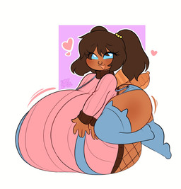 4_arms abstract_background anthro big_breasts big_butt breasts brown_body brown_hair butt clothing facial_piercing female hair huge_breasts hyper hyper_breasts multi_arm multi_limb nose_piercing nose_ring overalls piercing pigtails ring_piercing septum_piercing septum_ring shortstack solo sweater topwear wings ilovefuud arthropod insect lepidopteran moth character_request hi_res
