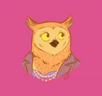 anthro beak female jewelry looking_sideways necklace simple_background solo yellow_eyes fawndog bojack_horseman netflix wanda_pierce avian bird owl 2020 signature