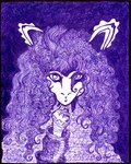 abstract_art anthro black_border border clothing curly_hair ears_up female fist hair long_hair looking_at_viewer minimal_color purple_background simple_background smile solo stylized janet_k_wallace final_fantasy final_fantasy_ix square_enix hrist_chardonnay burmecian mammal rodent absurd_res colored hi_res traditional_media_(artwork)