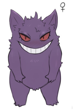 animal_ears arm_tuft blush blush_lines cheek_tuft elbow_tuft facial_tuft female head_tuft open_mouth open_smile paws pubic_fuzz pupils purple_body red_sclera simple_background slit_pupils smile solo tuft hewa nintendo pokemon generation_1_pokemon gengar pokemon_(species) 2026