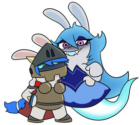 anthro arm_around_shoulders arm_around_waist armor bangs blue_clothing blue_dress blue_eyelids blue_eyes blue_hair blue_inner_ear blue_mouth breastplate brown_armor brown_helmet cape clothed clothed_anthro clothed_female clothing dress duo eyelashes fangs female female_anthro fur gauntlets gloves hair hand_on_hip hand_on_own_hip handwear headgear helmet legless light long_ears long_hair mitten_hands noseless open_mouth open_smile pauldron purple_eyes red_cape red_clothing sabatons shadow_face simple_background smile smiling_at_viewer standing tan_body tan_inner_ear tan_skin teeth translucent translucent_body white_background white_body white_fur white_hair_tie hectorcollector mario_bros mario_plus_rabbids_kingdom_battle mario_plus_rabbids_sparks_of_hope nintendo raving_rabbids rayman_(series) ubisoft midnite_(mario_plus_rabbids) spooky_valkyrie valkyrie_(mario_plus_rabbids) ghost hybrid lagomorph mammal rabbid spirit 2022 colored crossover digital_drawing_(artwork) digital_media_(artwork) english_description hi_res lighting