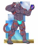 abs anthro biceps clothing eyewear fur male muscular muscular_anthro muscular_male nipples pecs simple_background solo speedo sunglasses swimwear dragon0324r felid mammal pantherine tiger 2018 absurd_res digital_media_(artwork) hi_res