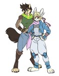 alternate_species anthro athletic athletic_anthro athletic_male biped blue_eyes brown_body brown_fur duo fur furrification looking_at_another looking_at_partner male pink_scarf scarf white_body white_fur fizzy-dog jojo's_bizarre_adventure caesar_zeppeli joseph_joestar canid canine canis lagomorph leporid mammal rabbit wolf absurd_res hi_res